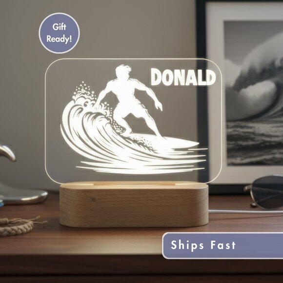 Surfing Night Light – Personalized LED Lamp for Beach Enthusiasts - Picture 1 of 8
